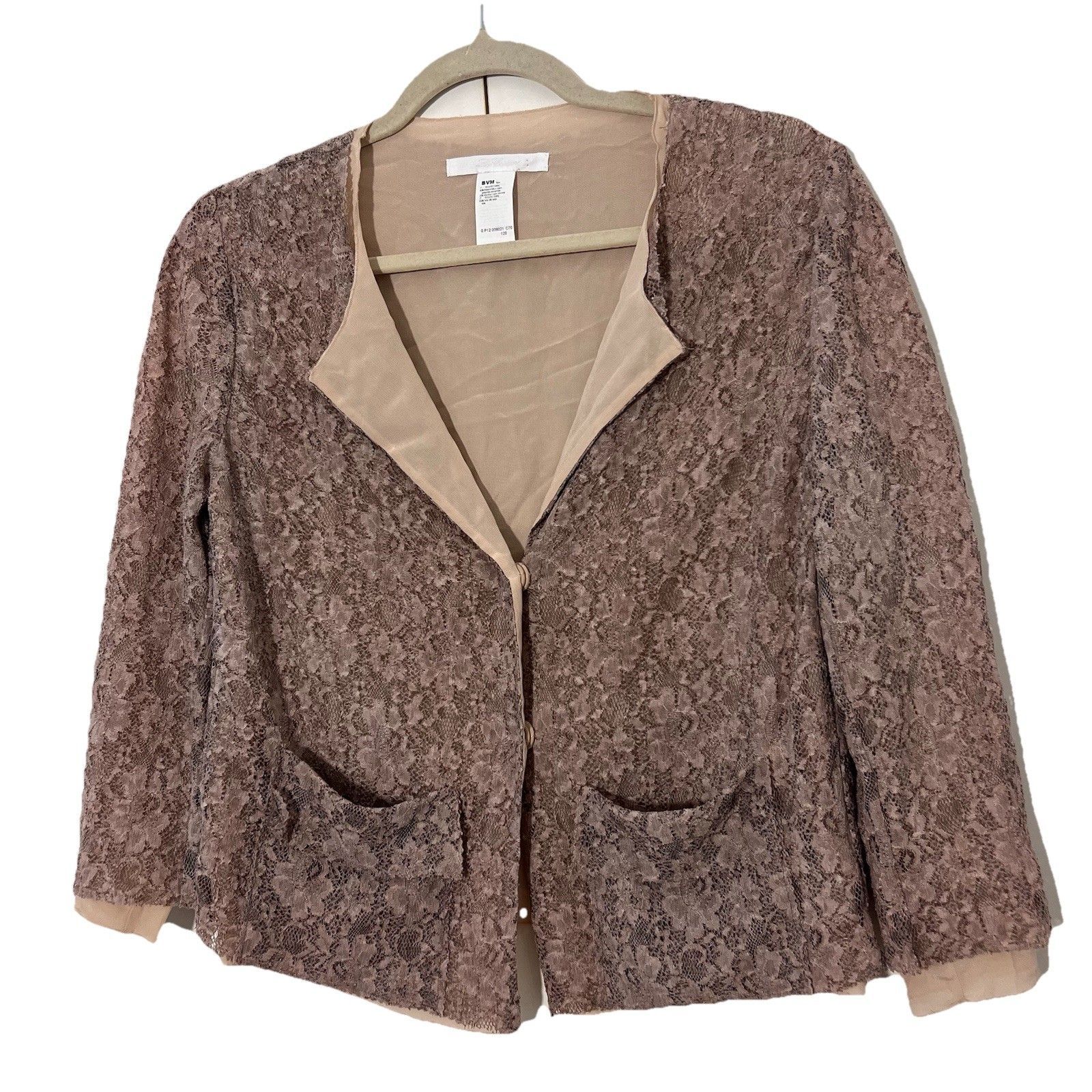 Les Copains Top Womens M Beige Floral Lace 3/4 Sleeve Silk Renaissance Grunge